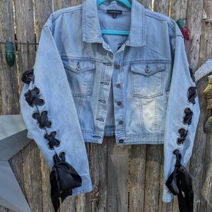Torrid Style Denim Jacket with Black Ribbon Details